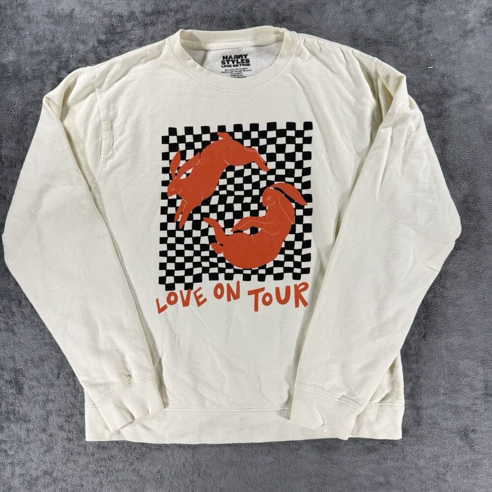 HARRY‎ STYLES LOVE ON TOUR Sweatshirt Medium Off White Concert Crewneck Rabbits